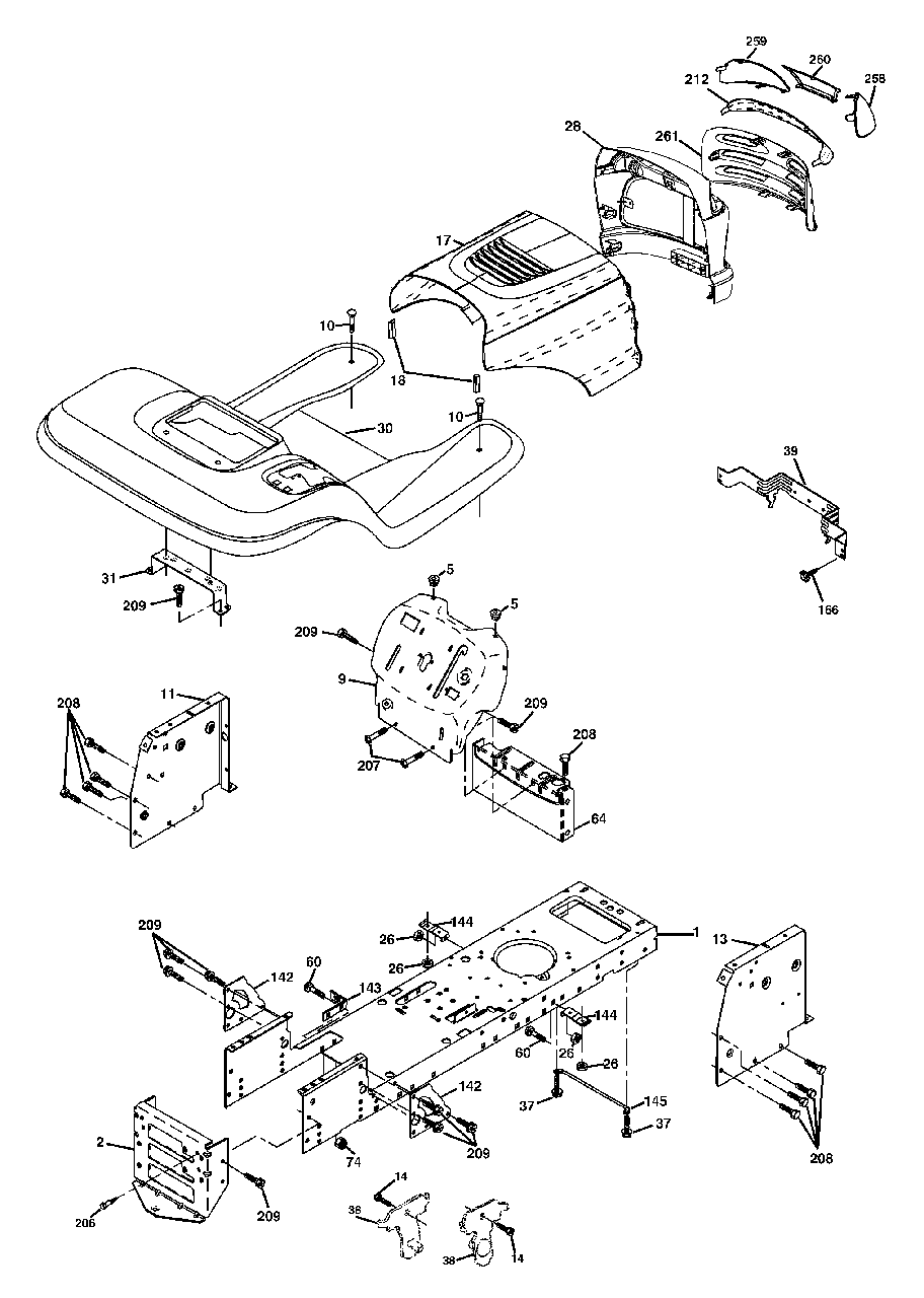 Chassis And Enclosures Diagram and Parts List for LT18542 (954571748-B)(2004-02) Husqvarna Lawn Tractor