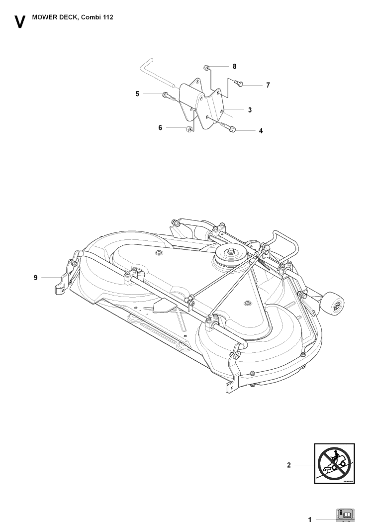 44 Inch/112cm Cutting Deck 2 Diagram and Parts List for RIDER15V2AWD (965200901)(2009-04) Husqvarna Lawn Mower