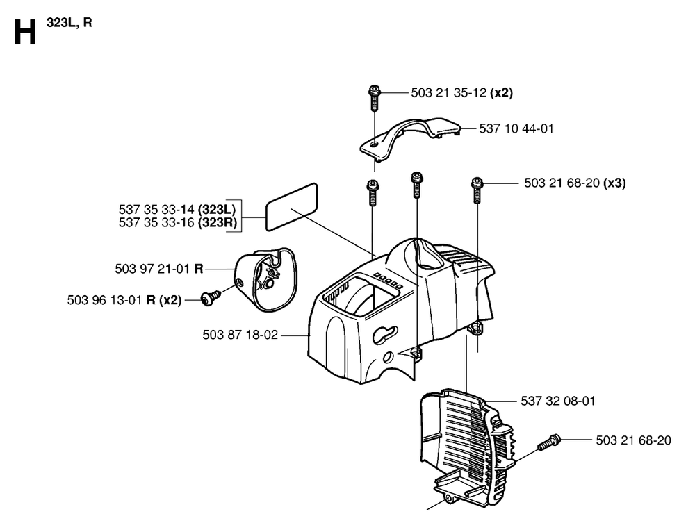 Cylinder Cover 2 Diagram and Parts List for 326L 20061400001 & Above Husqvarna Trimmer