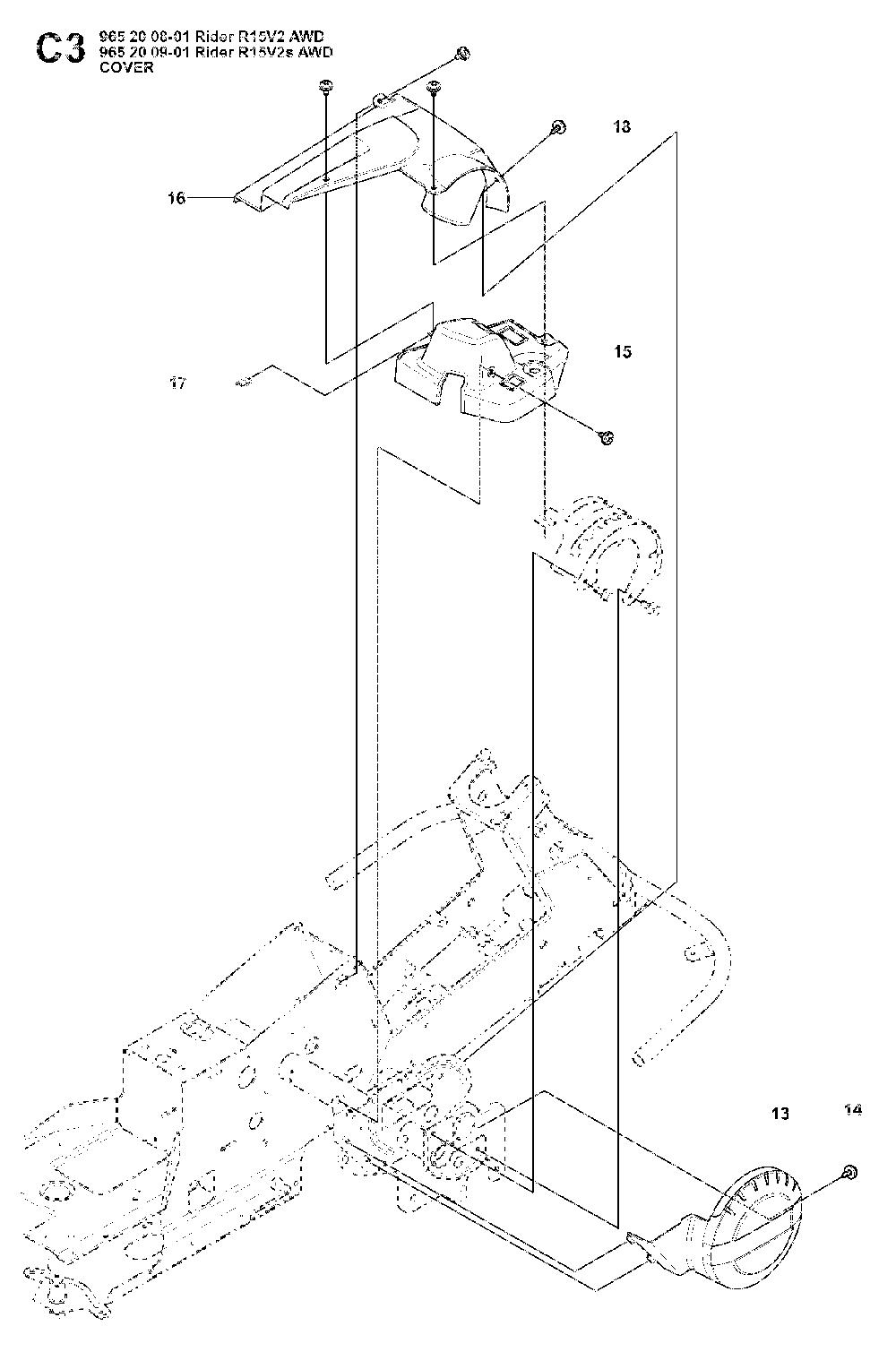 Cover Diagram and Parts List for RIDER15V2SAWD (965200901)(2008-01) Husqvarna Lawn Tractor