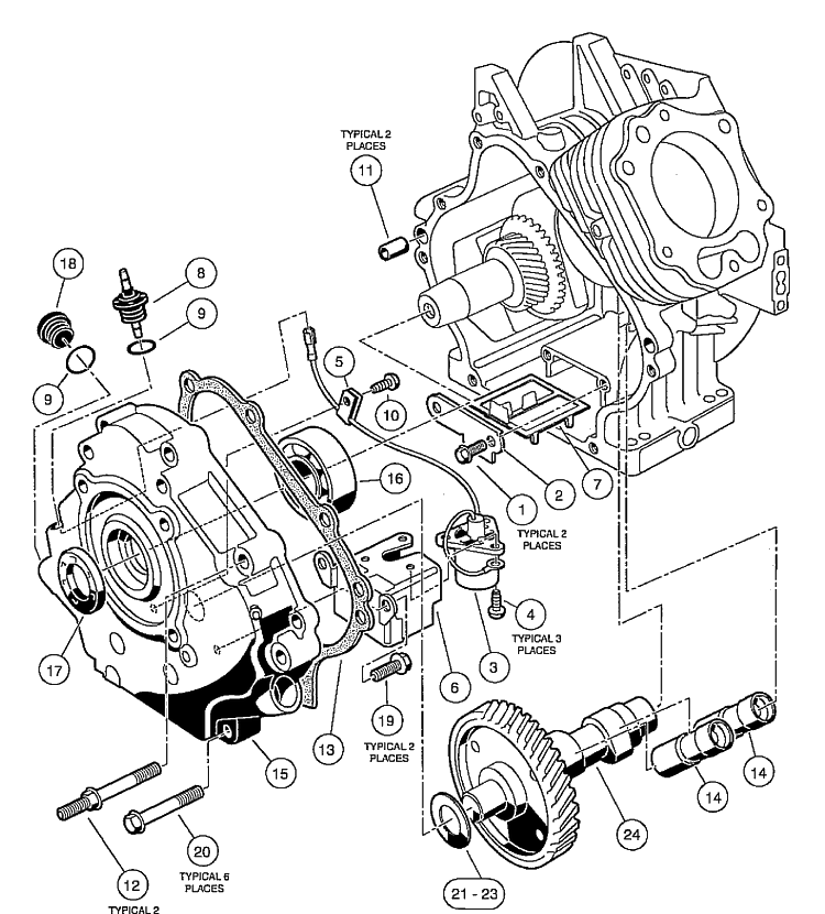 Fe350 Engine - Crankcase, Camshaft, And Oil Sensor Diagram and Parts List for HUV4210GXP 2005-06 Husqvarna Lawn Tractor
