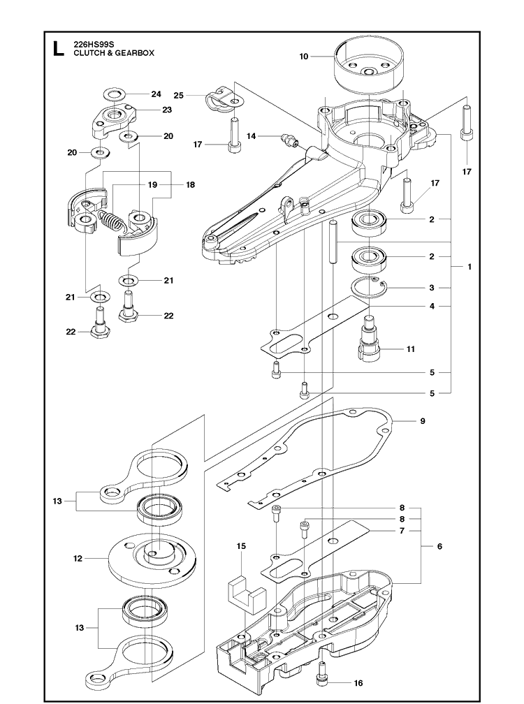 Clutch Diagram and Parts List for 226HS99S  Husqvarna Hedge Trimmer