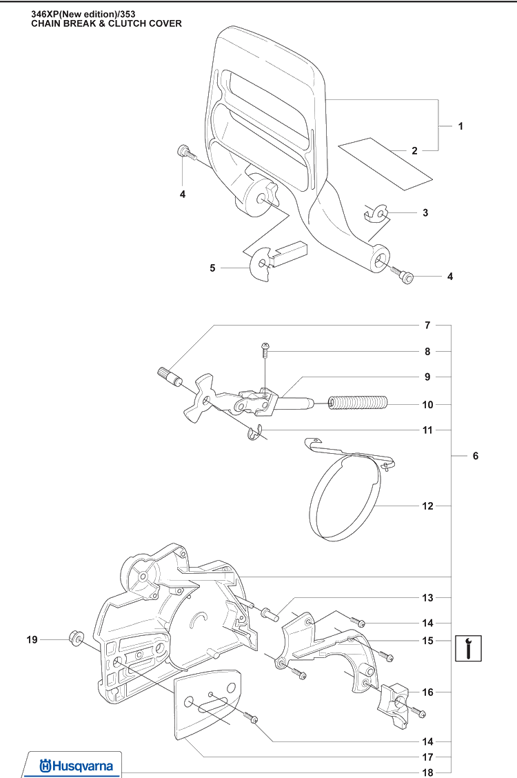 Chainbrake (New Edition) Diagram and Parts List for 353 2009-02 Husqvarna Chainsaw