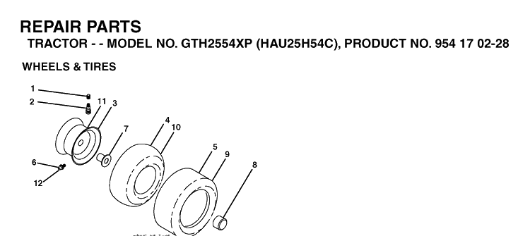Wheels And Tires Diagram and Parts List for GTH2554XP (HAU25H54C)(2005-04) Husqvarna Lawn Tractor