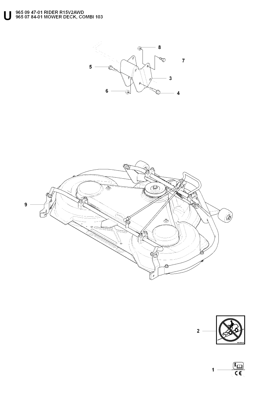103cm Cutting Deck 2 Diagram and Parts List for R15-V2AWD (965094701)(2007-01) Husqvarna Lawn Tractor