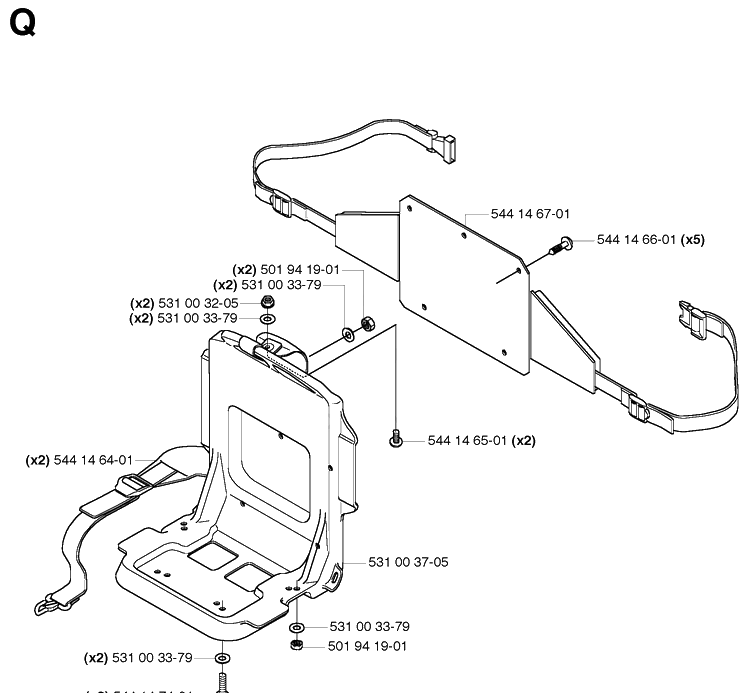Harness Diagram and Parts List for 155BT 20053300001-Current Husqvarna Leaf Blower / Vacuum