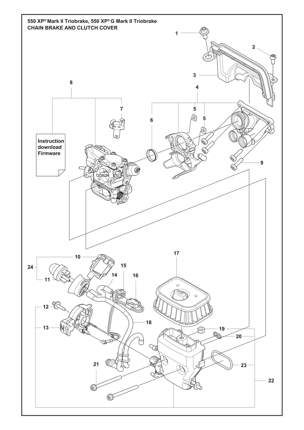 Carburetor And Air Filter Diagram and Parts List for 550XPMARKIITRIOBRAKE  Husqvarna Chainsaw