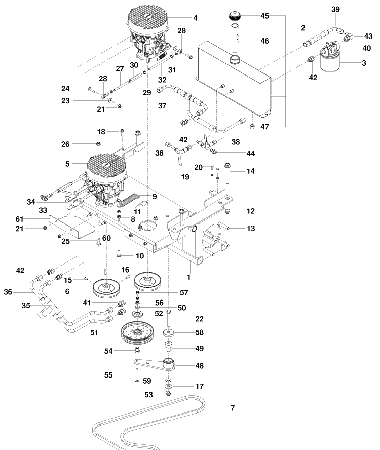Hydraulic Pump-Motor Diagram and Parts List for PZ6029FX (966061201)(2010-01) Husqvarna Lawn Mower