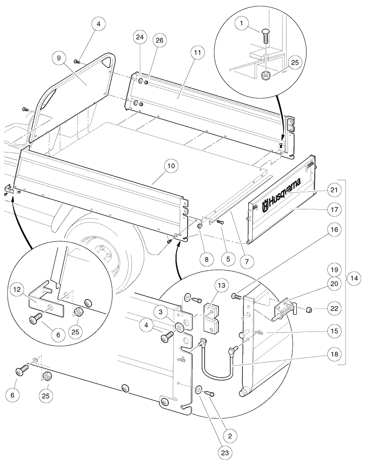 Cargo Box Diagram and Parts List for HUV4421GXP 2009 Husqvarna Lawn Tractor