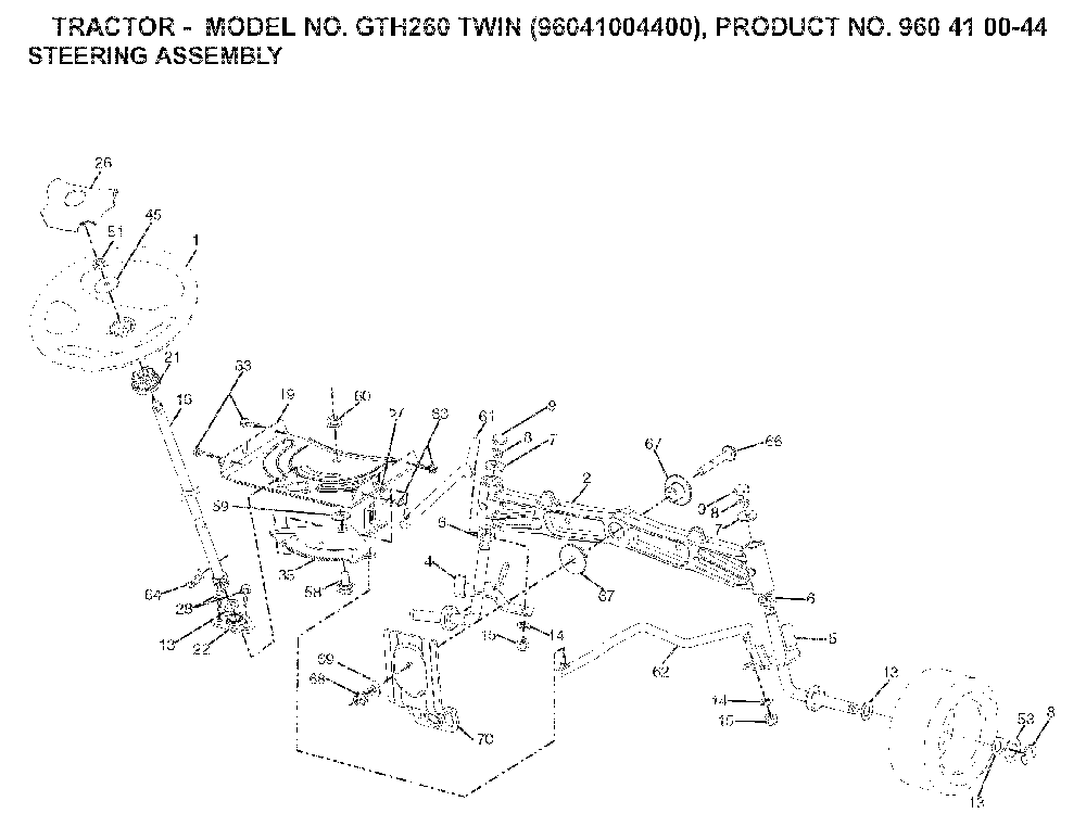 Steering Diagram and Parts List for GTH260TWIN (96041004400, 960410044)(2007-02) Husqvarna Lawn Tractor