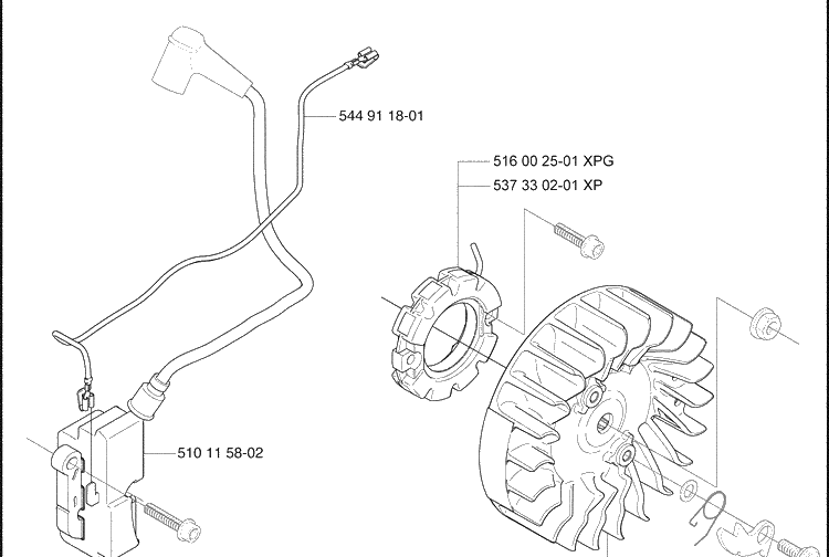 Ignition / Flywheel Diagram and Parts List for 576XP 2009-02 Husqvarna Chainsaw