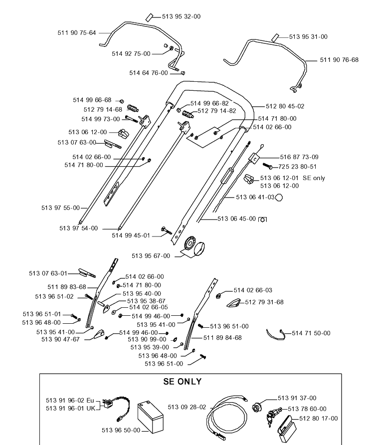 Handle And Controls 3 Diagram and Parts List for R50  Husqvarna Lawn Mower