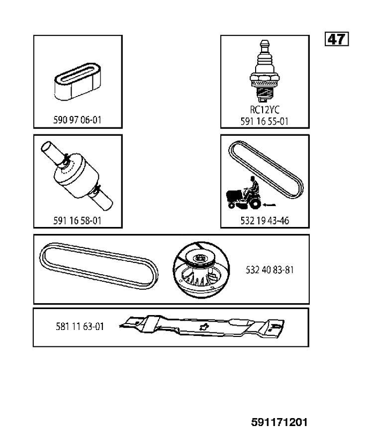 Frequently Used Parts Diagram and Parts List for TS138M (96041042000)(2018-07) Husqvarna Lawn Tractor
