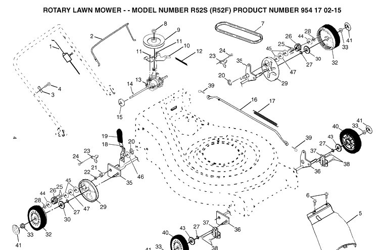 Drive Diagram and Parts List for R52S-R52F 2004-10 Husqvarna Lawn Mower