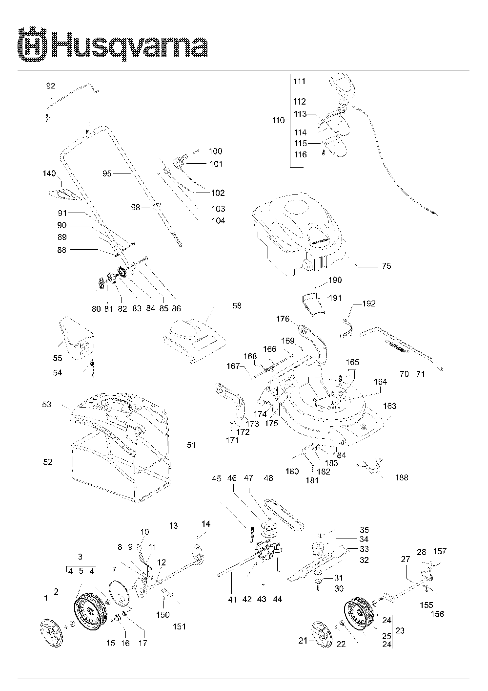 Product Complete Diagram and Parts List for R150SV (965159502)(2008-02) Husqvarna Lawn Mower