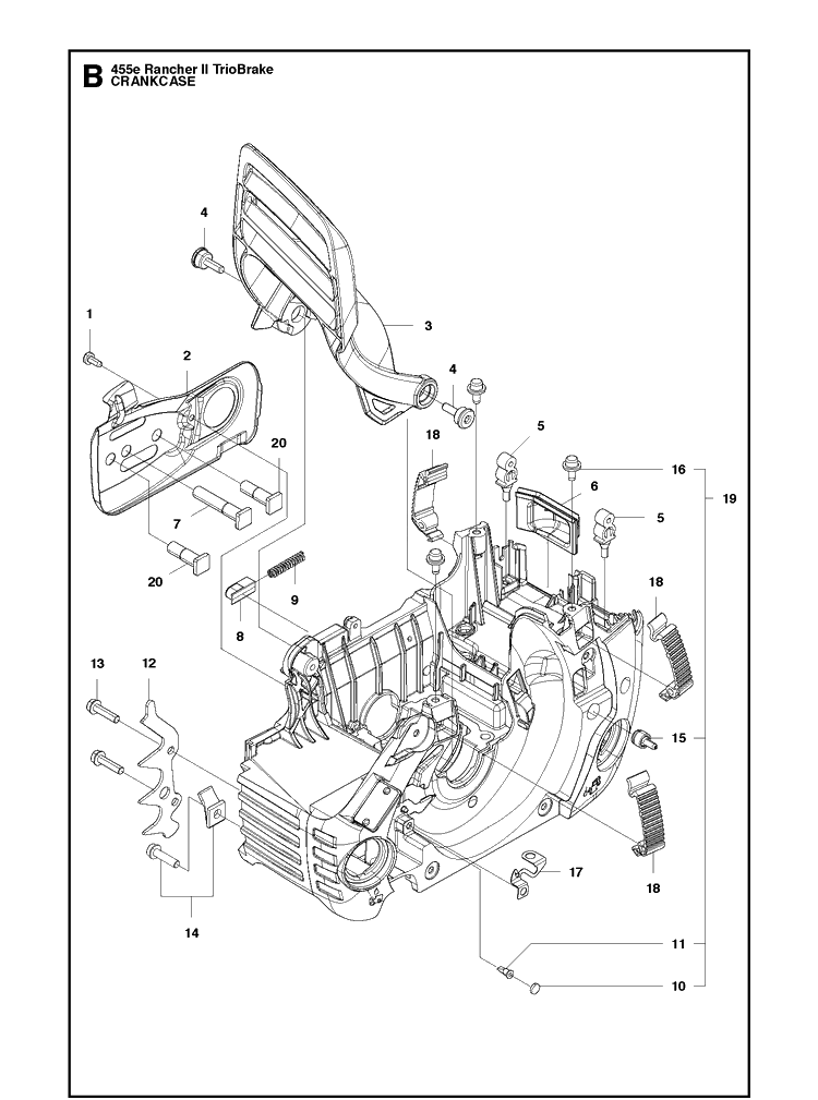 Crankcase Diagram and Parts List for 455 (RANCHER II-TRIOBRAKE)(2012-10) Husqvarna Chainsaw