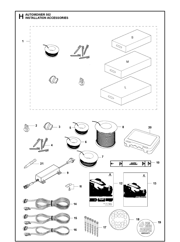 Installation Accessories Diagram and Parts List for 502 2021-01 Husqvarna Lawn Mower