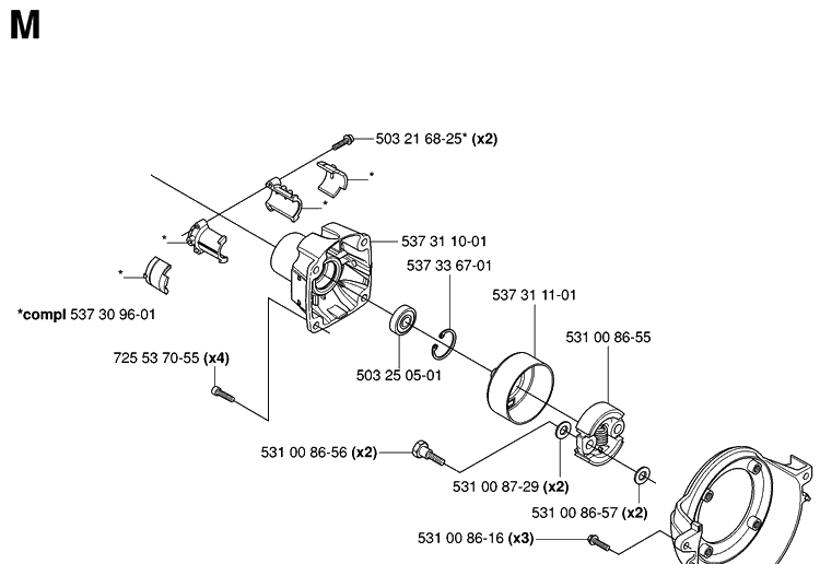 Crankcase And Clutchdrum Diagram and Parts List for 324HDA55 (X-SERIES)(20053600001-Current) Husqvarna Hedge Trimmer