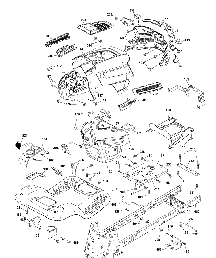 Chassis / Frame Diagram and Parts List for LGT25K54 (96048001200)(2010-12) Husqvarna Lawn Tractor