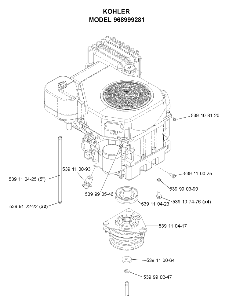 Engine Assembly (18hp) Diagram and Parts List for Z4218KOA (968999282)(2005-08) Husqvarna Lawn Mower