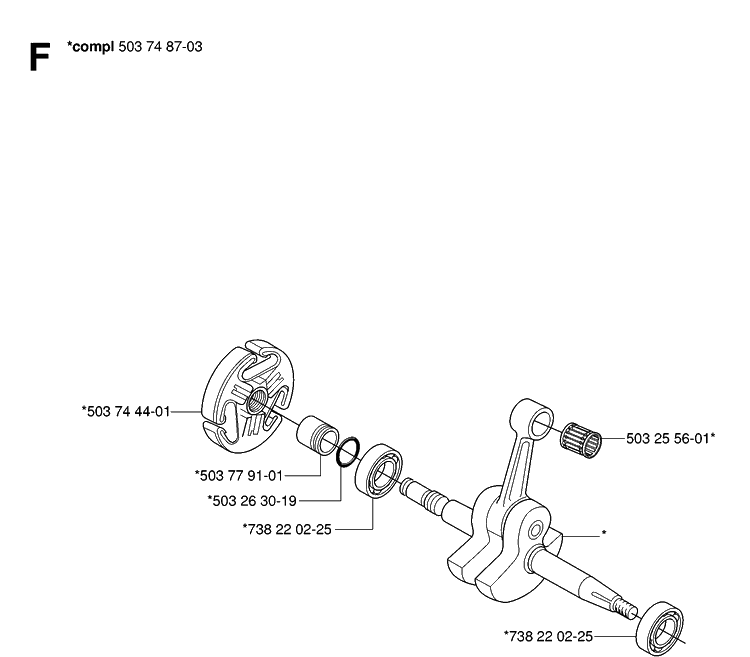 Crankshaft Diagram and Parts List for 362XP 20070100001-Current Husqvarna Chainsaw