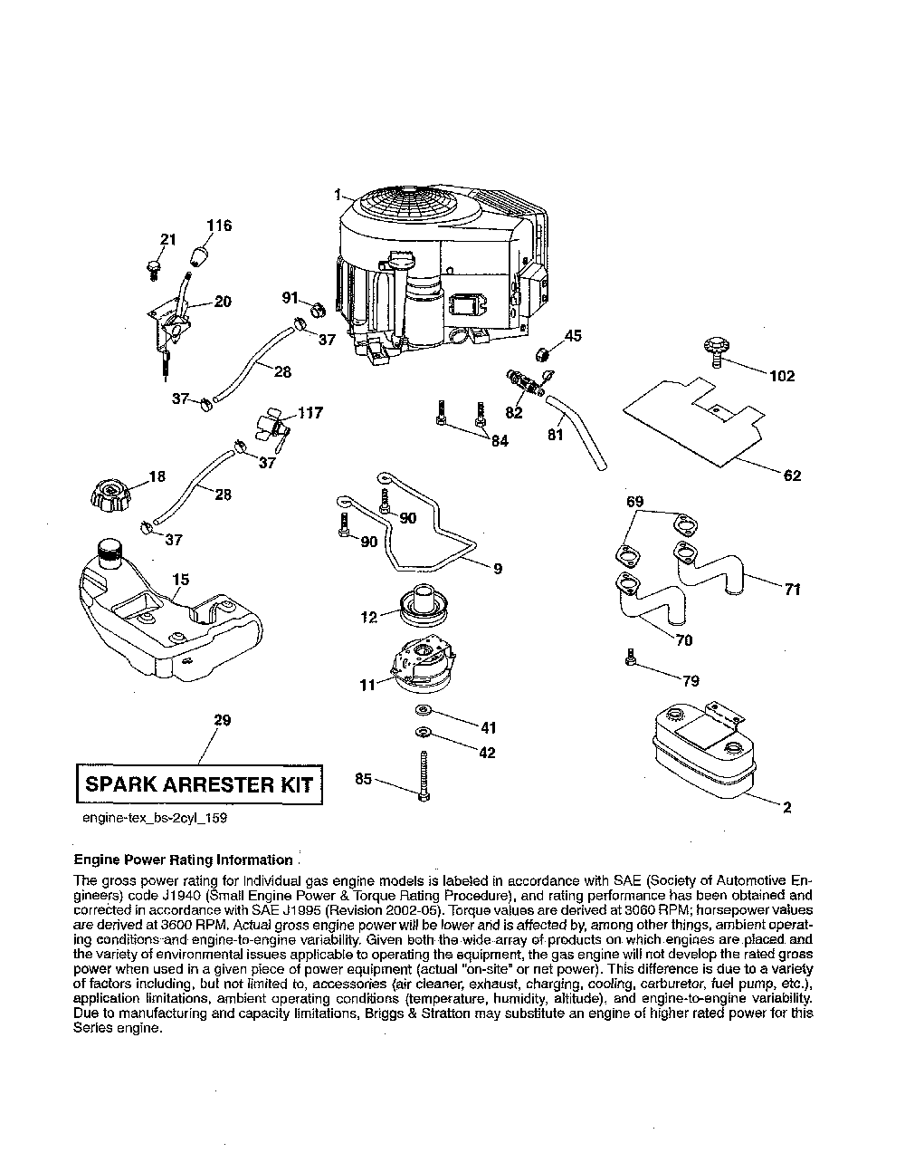 Engine Diagram and Parts List for 96045005700  Husqvarna Lawn Tractor
