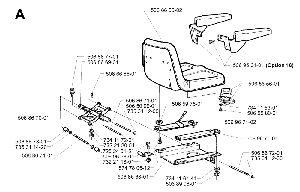 Seat 2 Diagram and Parts List for PF18 2000-02 Husqvarna Lawn Tractor