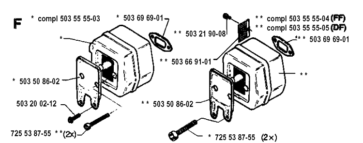 Muffler Diagram and Parts List for 262XP 19942300001-19960100000 Husqvarna Chainsaw