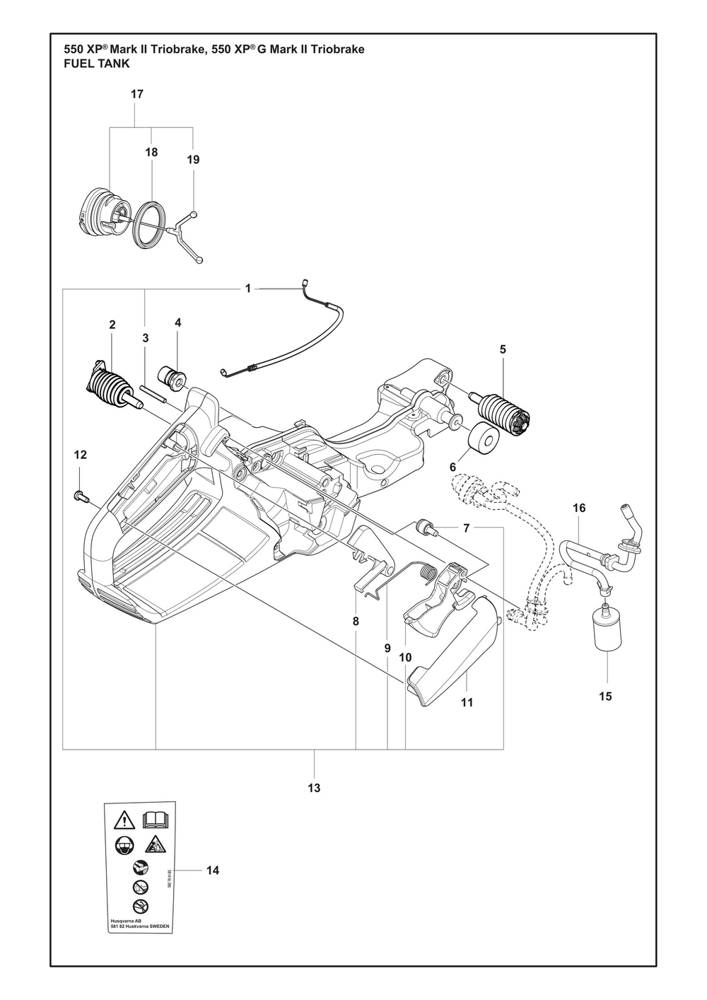 Fuel Tank Diagram and Parts List for 550XPMARKIITRIOBRAKE  Husqvarna Chainsaw