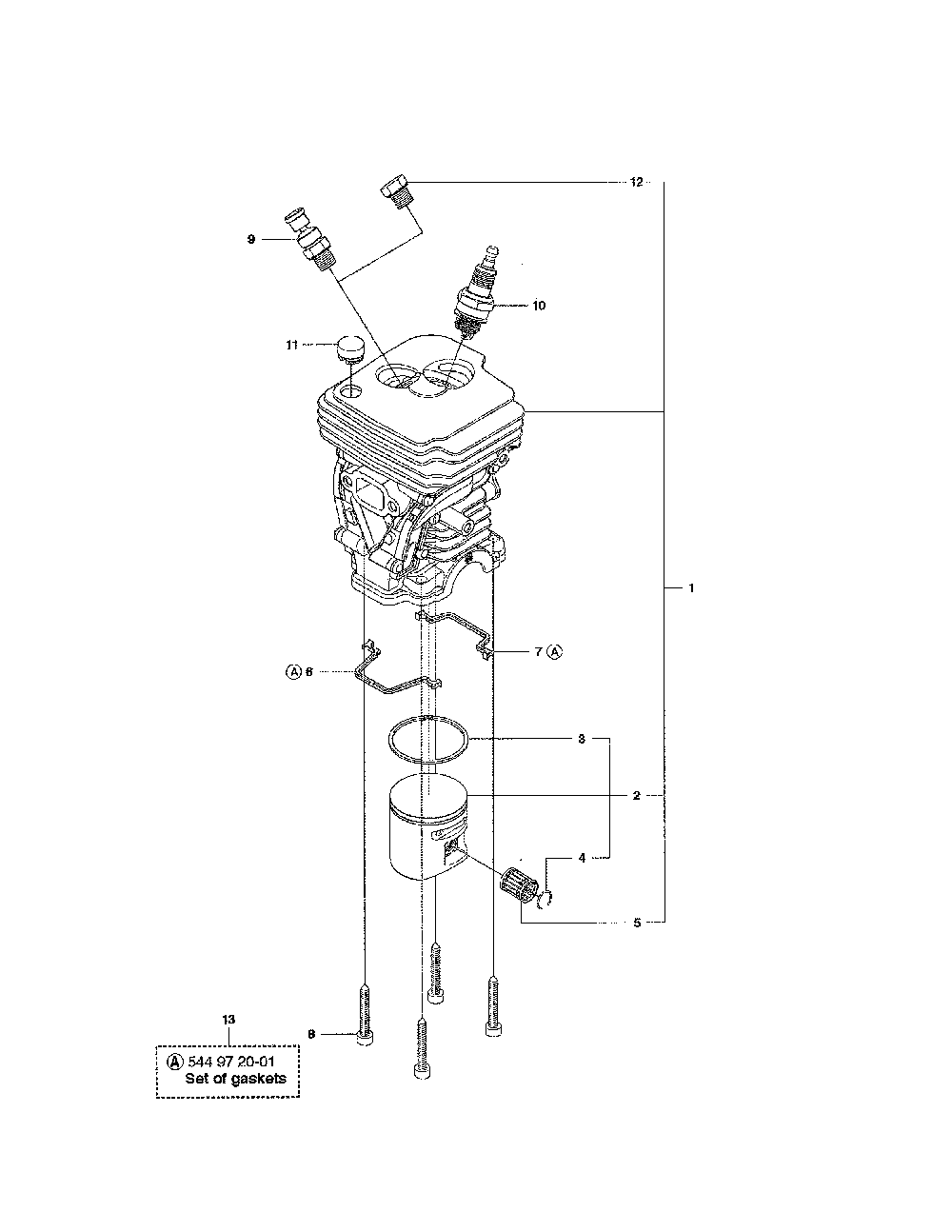 Cylinder piston Diagram and Parts List for 967166101  Husqvarna Chainsaw