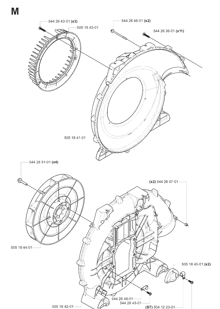Fan Diagram and Parts List for 180BT 20080500001-20084000000 Husqvarna Leaf Blower / Vacuum