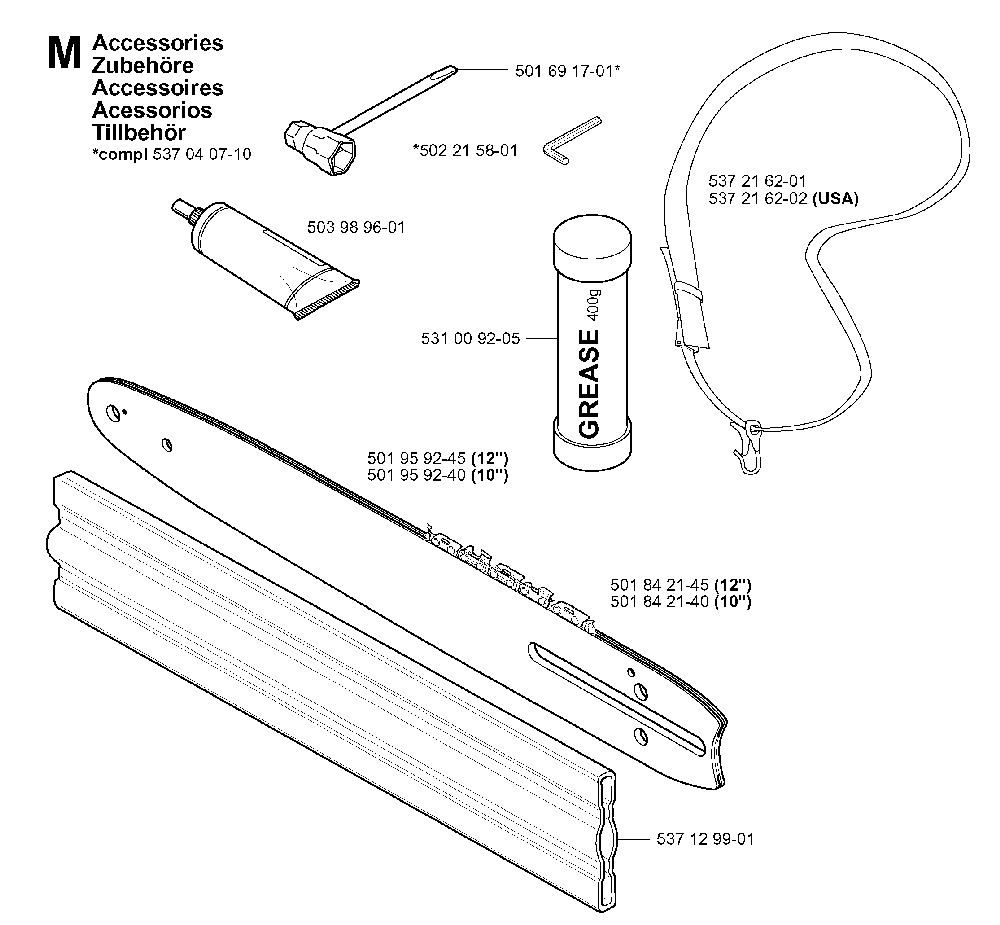 Accessories Diagram and Parts List for 323P4 20042300001-20062700000 Husqvarna Pole Saw
