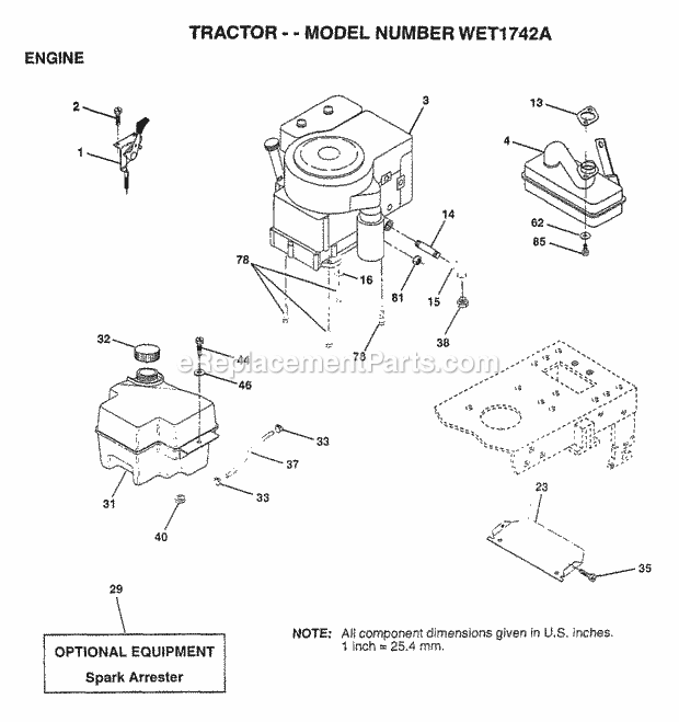 Engine Diagram and Parts List for WET1742A 1997 Husqvarna Lawn Tractor