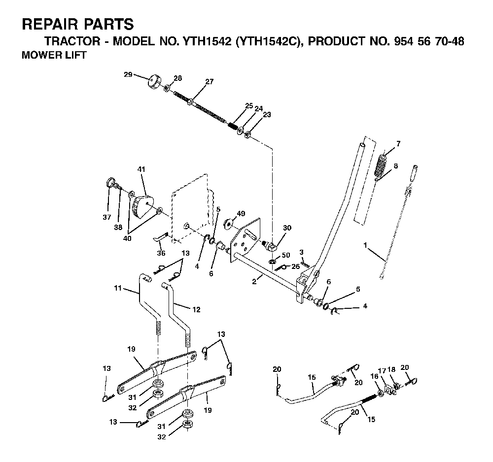 Mower Lift / Deck Lift Diagram and Parts List for YTH1542C (954567048)(2001-04) Husqvarna Lawn Tractor