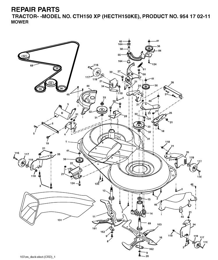 Mower Deck / Cutting Deck Diagram and Parts List for CTH150XP (HECTH150KE)(2004-06) Husqvarna Lawn Tractor