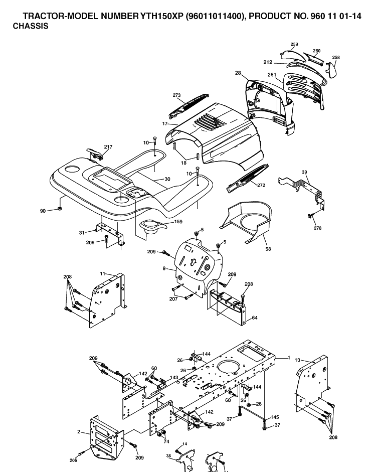 Chassis And Enclosures Diagram and Parts List for YTH150XP (96011011400)(2006-01) Husqvarna Lawn Tractor