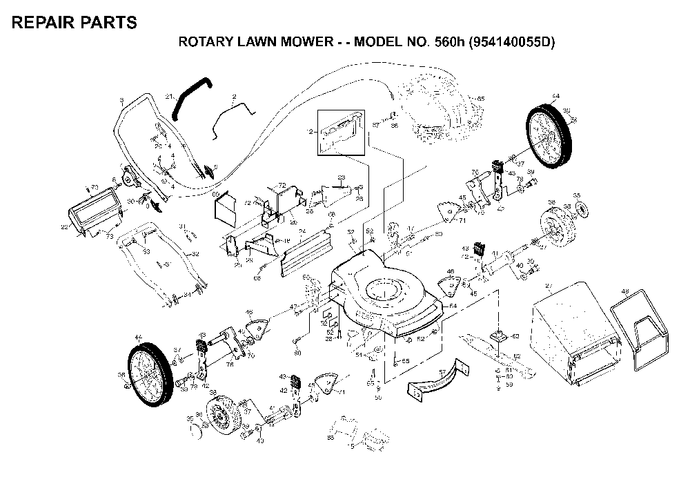 Product Complete Diagram and Parts List for 560H (954140055D)(1999-04) Husqvarna Lawn Mower