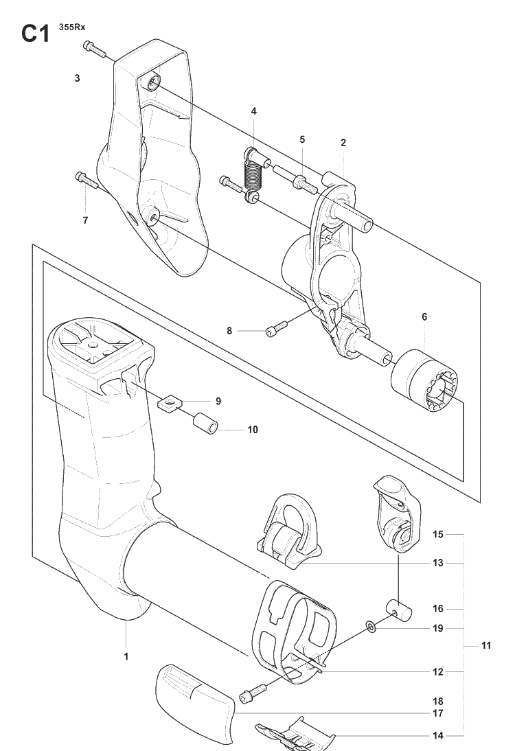 Tower Diagram and Parts List for 355RX 20082700001-20144899999 Husqvarna Brush Cutter