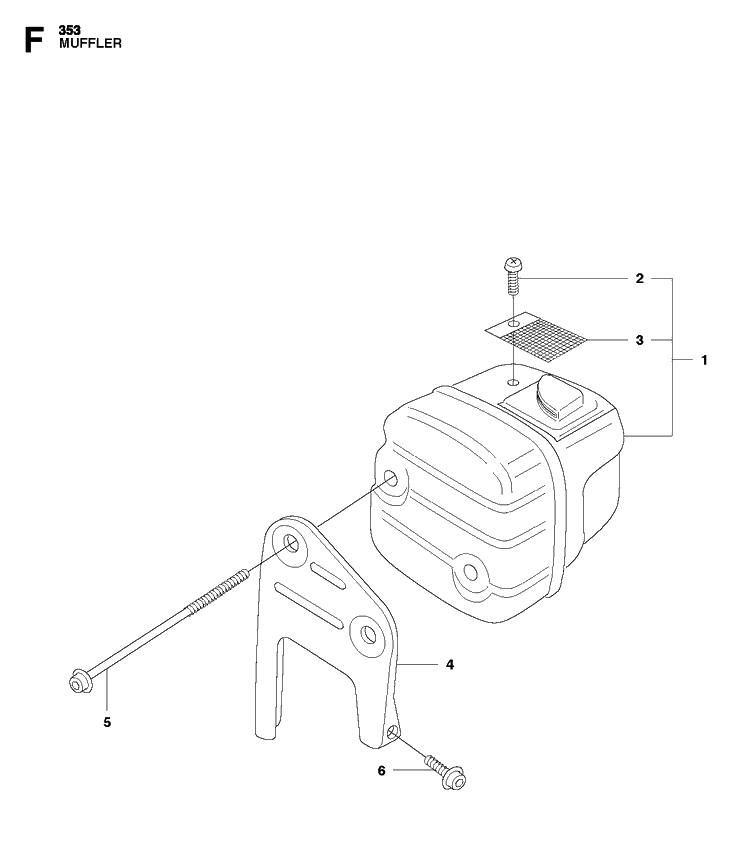 Muffler Diagram and Parts List for 353  Husqvarna Chainsaw