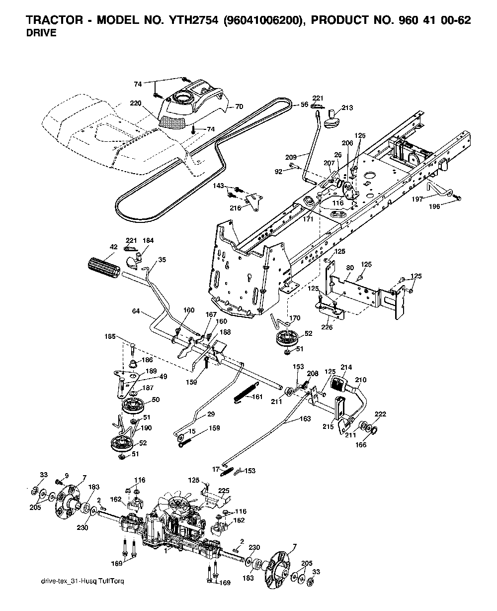 Drive Diagram and Parts List for YTH2754TWIN (96041006200, 960410062)(2007-04) Husqvarna Lawn Tractor