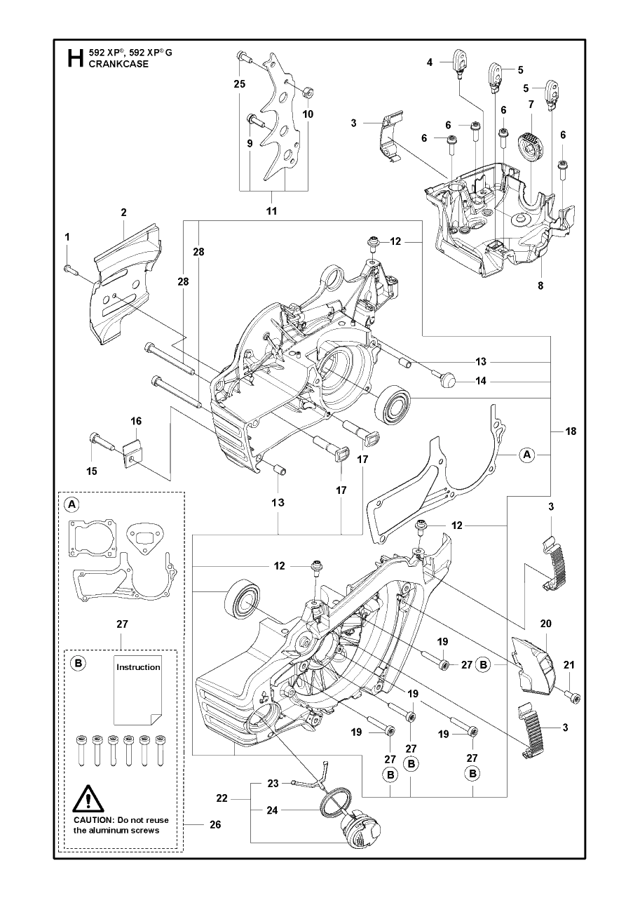 Crankcase Diagram and Parts List for 592XP-XPG  Husqvarna Chainsaw