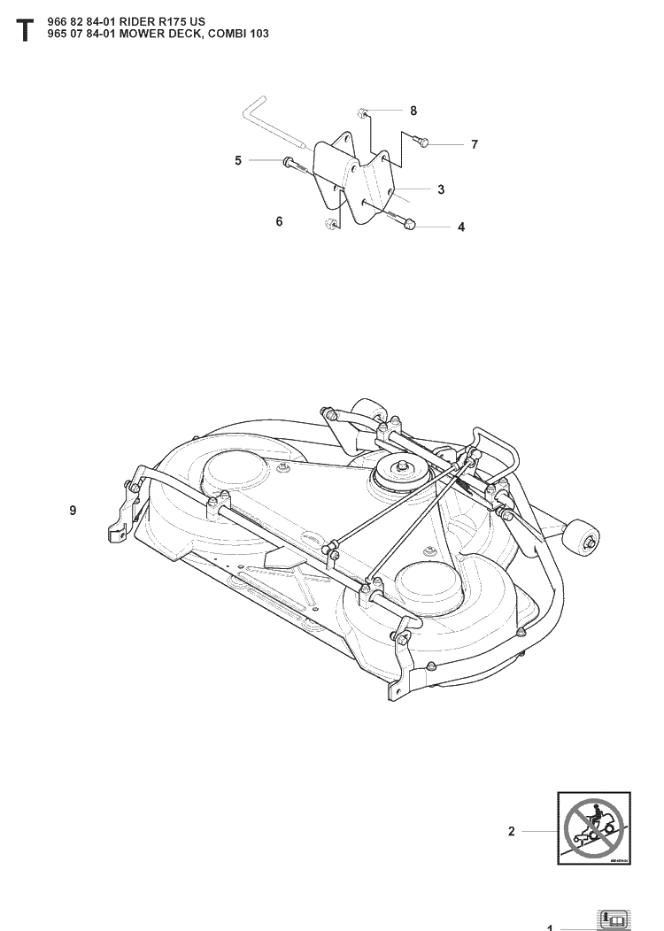 Mower Deck / Cutting Deck 2 Diagram and Parts List for RIDER175 (966828401)(2008-05) Husqvarna Lawn Mower