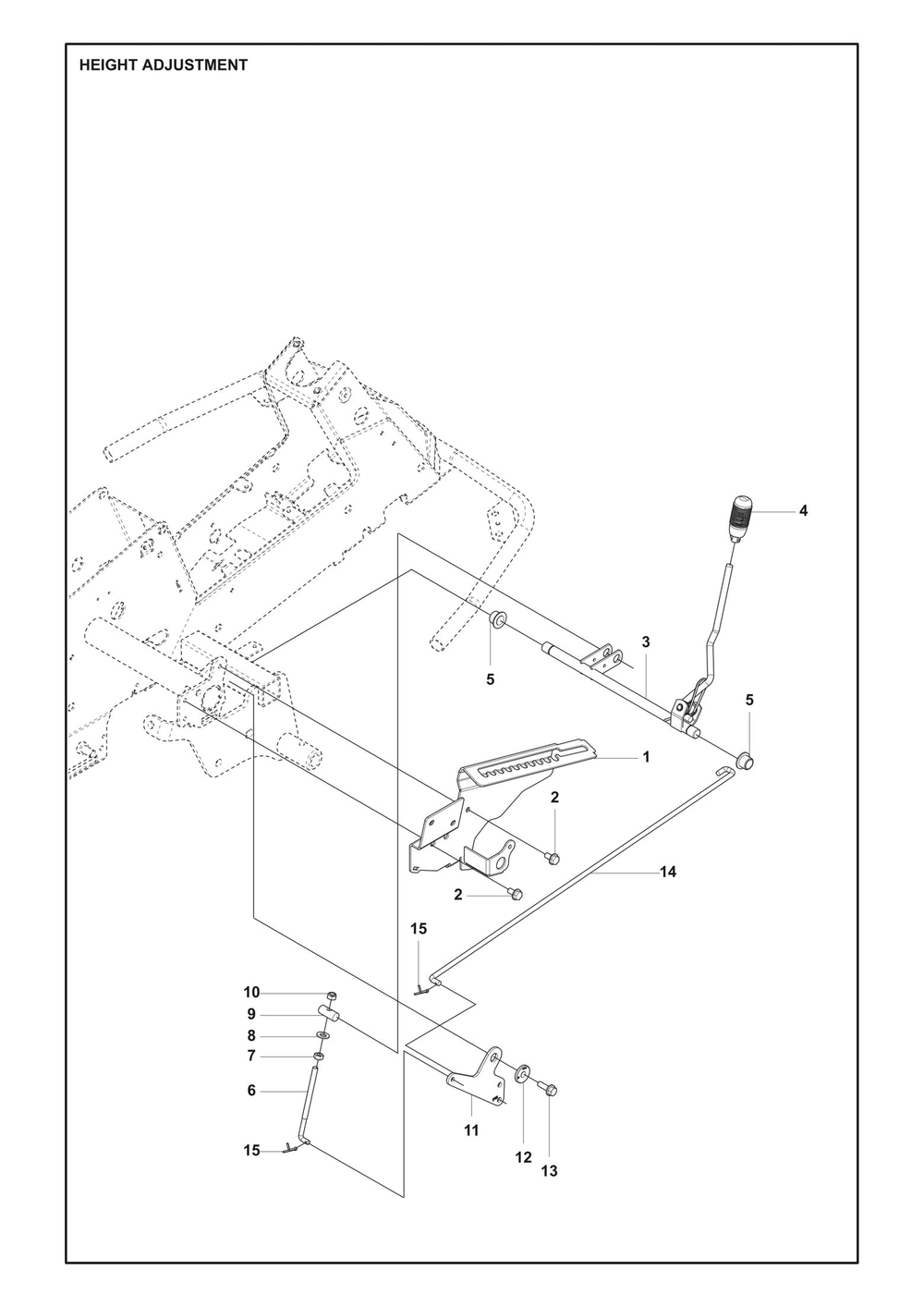 Height Adjustment Diagram and Parts List for R200IX  Husqvarna Lawn Tractor