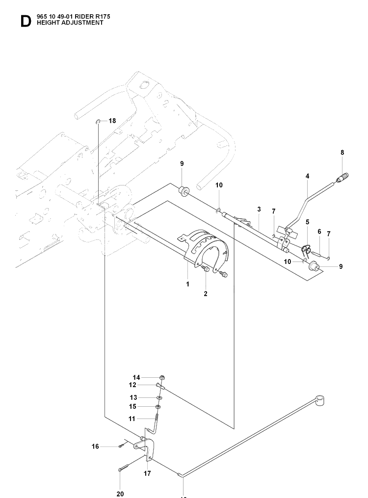 Height Adjustment Diagram and Parts List for RIDER175 (965104901)(2007-01) Husqvarna Lawn Mower