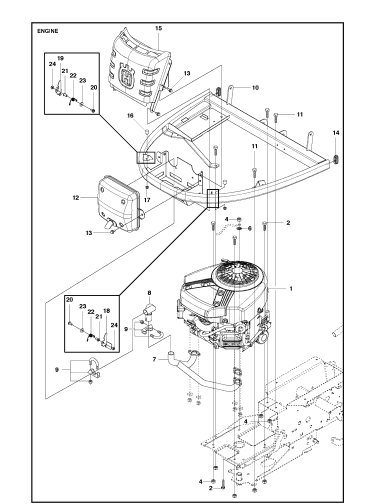 Engine Diagram and Parts List for R422TS AWD Husqvarna Lawn Mower