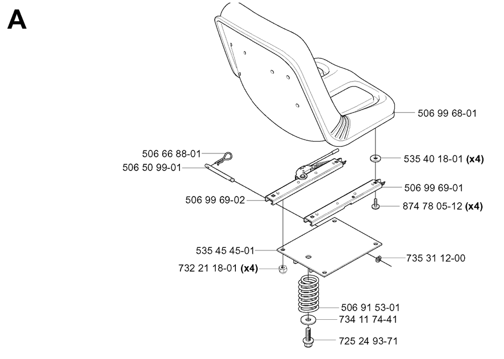 Seat Diagram and Parts List for R15-V2 (953533701)(2004-02) Husqvarna Lawn Tractor