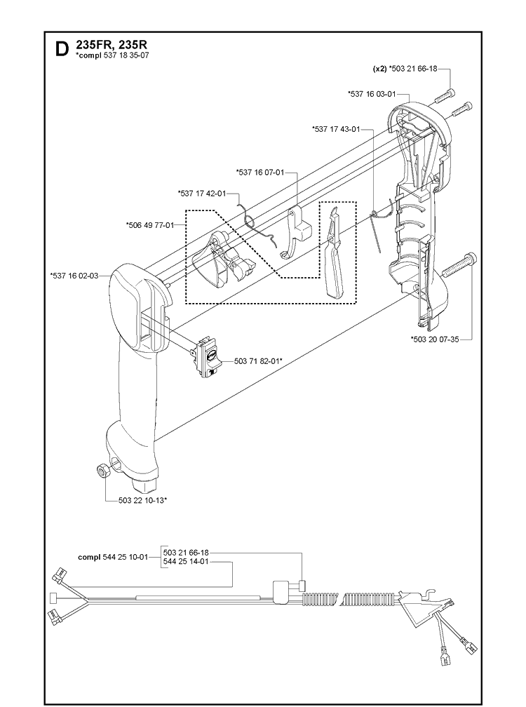 Throttle Controls Diagram and Parts List for 235R  Husqvarna Brush Cutter