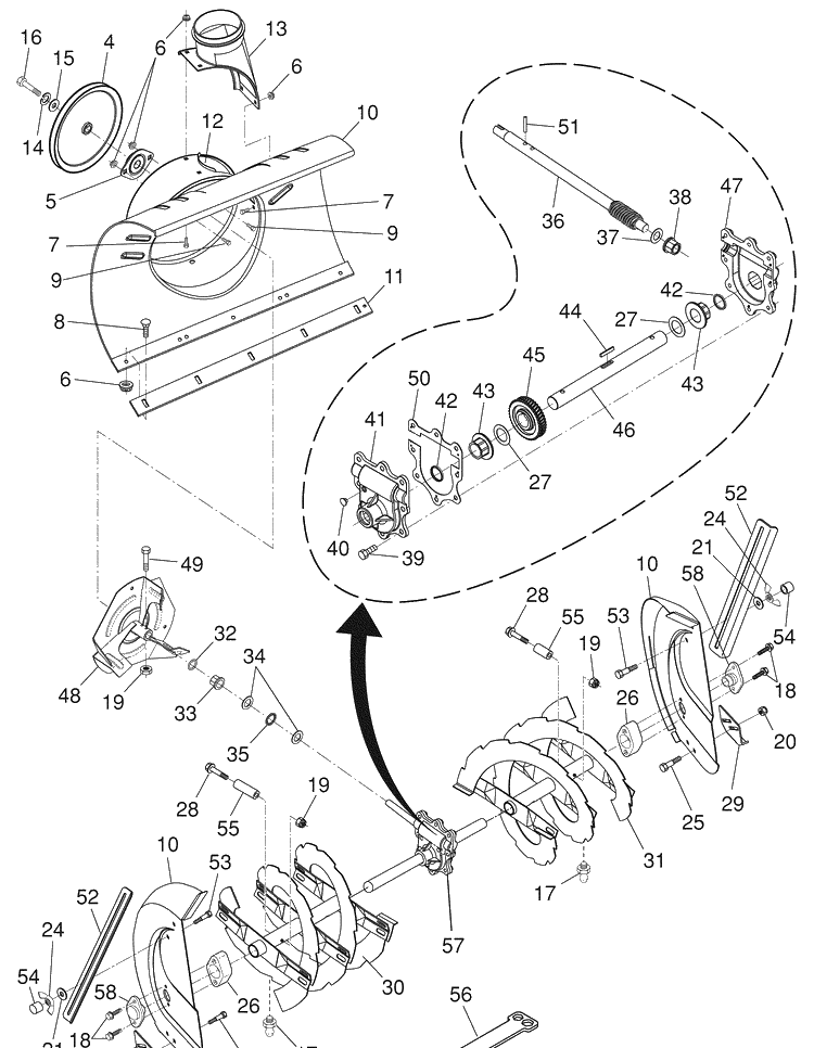 Repair Parts And Auger Housing / Impeller Assm Diagram and Parts List for 1130SBE (96193001703)(2007-09) Husqvarna Snow Blower