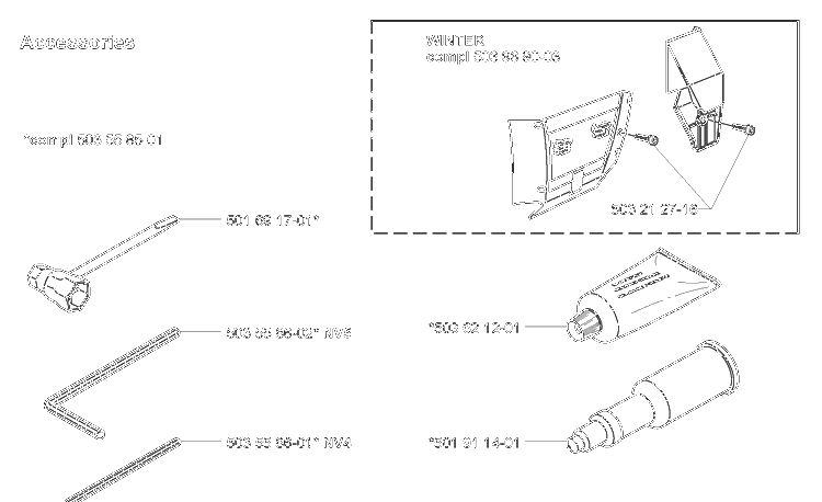 Accessories Diagram and Parts List for 372XPW 2007-01 Husqvarna Chainsaw