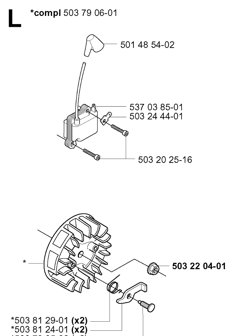 Ignition System Diagram and Parts List for 227L 2000-10 Husqvarna Trimmer